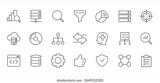 Data analysis thin line icons collection. data analysis, analytics, optimization, editable strokes.	