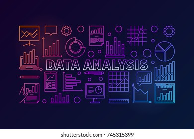Data Analysis vector colorful modern banner or illustration in outline style on dark background