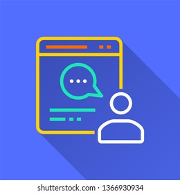 Data analysis vector icon with long shadow. Simple illustration isolated on blue background for graphic and web design.