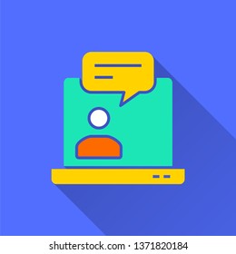 Data analysis vector icon with long shadow. Simple illustration isolated on blue background for graphic and web design.