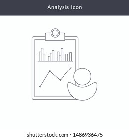 Data analysis vector icon with long shadow. Simple illustration isolated on blue background for graphic and web design