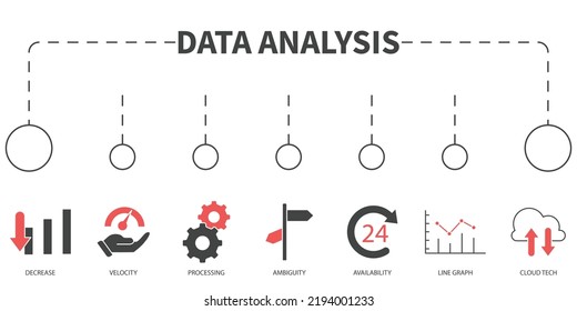 Data analysis Vector Illustration concept. Banner with icons and keywords . Data analysis symbol vector elements for infographic web