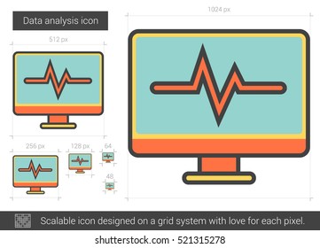 Data analysis vector line icon isolated on white background. Data analysis line icon for infographic, website or app. Scalable icon designed on a grid system.