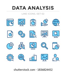 Data analysis vector line icons set. Thin line design. Outline graphic elements, simple stroke symbols. Data analysis icons