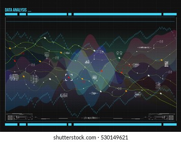 Data analysis visualization. Futuristic infographic. Information aesthetic design. Visual data complexity. Social network representation. Abstract data graph.