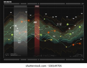 Data analysis visualization. Futuristic infographic. Information aesthetic design. Visual data complexity. Social network representation. Abstract data graph.