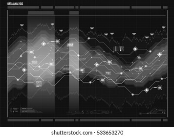 Data analysis visualization. Futuristic infographic. Information aesthetic design. Visual data complexity. Social network representation. Abstract data graph.