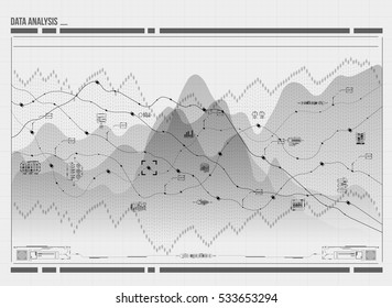 Data analysis visualization. Futuristic infographic. Information aesthetic design. Visual data complexity. Social network representation. Abstract data graph.
