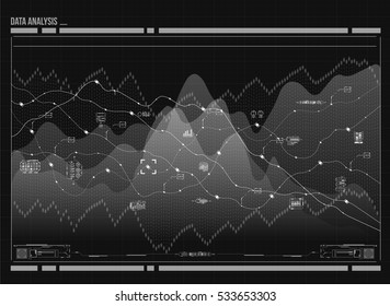Data analysis visualization. Futuristic infographic. Information aesthetic design. Visual data complexity. Social network representation. Abstract data graph.