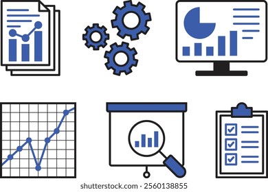 Data analysis web banner solid icon, Data mining web banner icon vector illustration concept with data collection, pre-processing, database system, statistics, analytics and evaluation icons