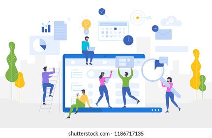 Data Analysis. Website analytics information tools. Vector flat illustration