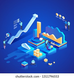 Datenanalyse für Website und mobile Website. Einfache Bearbeitung und Anpassung. Moderne, isometrische Vektorgrafik