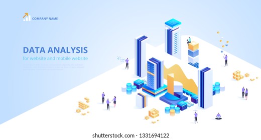 Data Analysis for website and mobile website. Easy to edit and customize. Modern design isometric vector concept illustration
