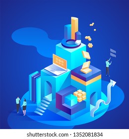Data Analysis for website and mobile website. Easy to edit and customize. Modern design isometric vector concept illustration