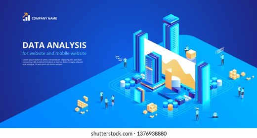 Data Analysis for website and mobile website. Easy to edit and customize. Modern design isometric vector concept illustration