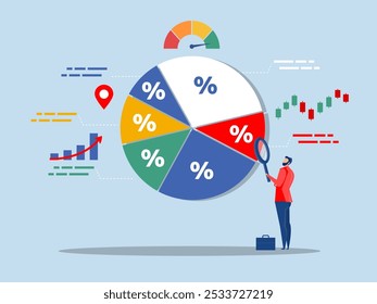 Data analysis,Business man Analyzing Bar Chart With Magnifying Glass,Analysis report research result, chart and diagram dashboard, financial graph statistics,SEO or optimization concept