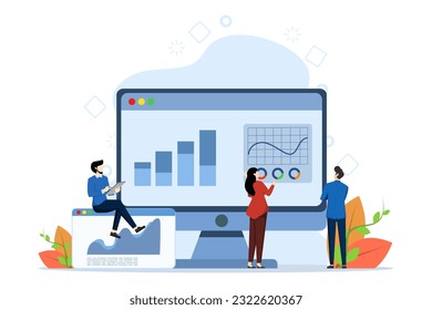 Data Analyst Concept, Showing a group of Data scientists researching big data statistics, UI, web, app intro card, editorial, flyer and banner, Flat Vector Illustration.