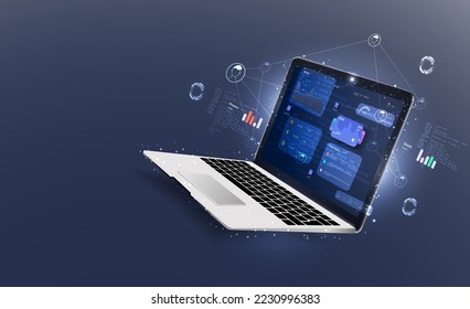 Data analyst consolidating financial information and reports on computer. Financial data management, financial software, digital data report concept. Vector illustration.