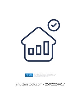 Data Analyst Icon Representing Economic Growth and Financial Success with House and Chart Symbols in a Minimalist Design