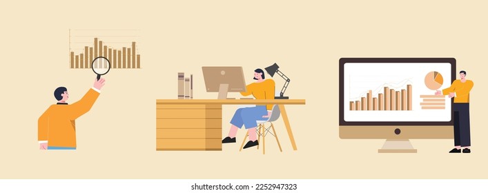 data analyst illustration concept explaining presentation and team work
