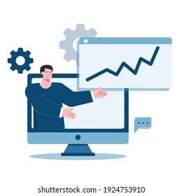 Illustrationskonzept für Datenanalyst. ein Mann, der die Daten erklärt.