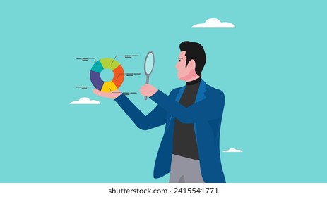 data analyst illustration, Financial Analyst Or Consultant, analysis of economic growth graphs, business growth analysis, businessman analyze data with magnifying glass vector illustration flat style