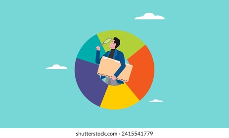 data analyst illustration, Financial Analyst Or Consultant, analysis of economic growth graphs, business growth analysis, businessman analyze data with magnifying glass and company document