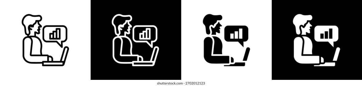 Línea Del Analista De Datos Y Icono Del Estilo Del Glifo En Fondo Blanco Y Negro