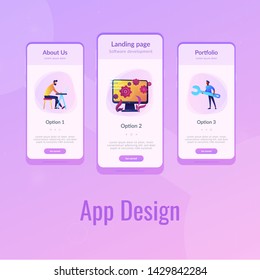 Data analyst oversees and governs income, expenses with magnifier. Financial management system, finance software, IT management tool concept. Mobile UI UX GUI template, app interface wireframe