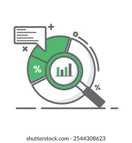Data analyst researcher scientist content, black and white linear icon isolated white background