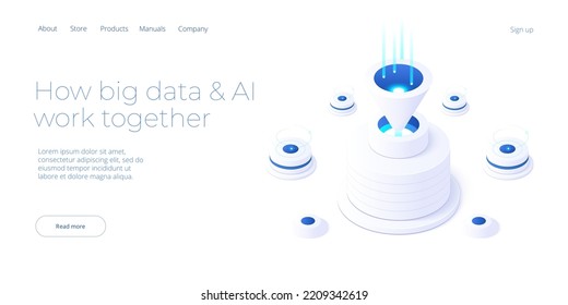 Data analyst or scientist concept in isometric vector illustration. Big data analysis or information processing and analytics. Web banner layout template