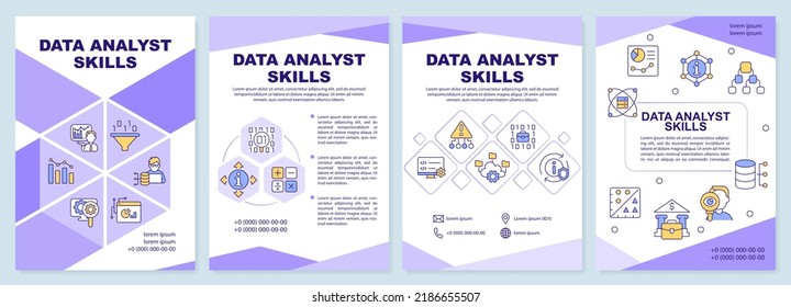 Data analyst skills brochure template. Computer science. Leaflet design with linear icons. Editable 4 vector layouts for presentation, annual reports. Arial-Black, Myriad Pro-Regular fonts used