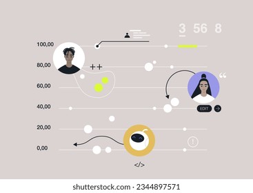 Data analyst team of scientist, a researcher digital scheme representing different information