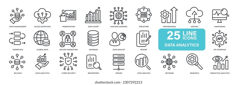 Data analystic thin line icons  For website marketing design  logo  app  template  ui  etc  Vector illustration 