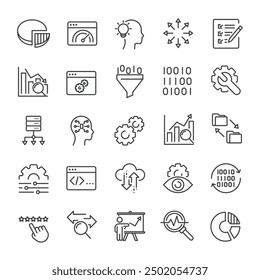 Colección de iconos de línea delgada de análisis de datos. Para el diseño de marketing de Sitio web, logotipo, App, Plantilla, ui, etc. Ilustración vectorial.