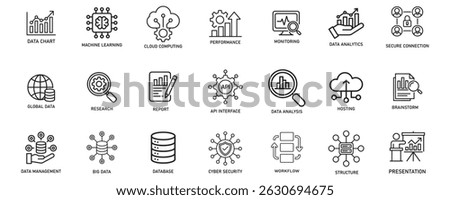 Data analystic thin line icons. For website marketing design, logo, app, template, ui, etc. Vector illustration.