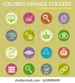 Data analytic colored grunge icons with sweats glue for design web and mobile applications