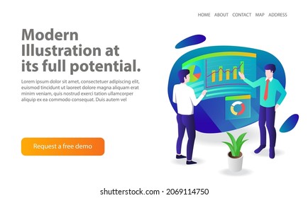 data analytic and digital marketing in isometric illustration