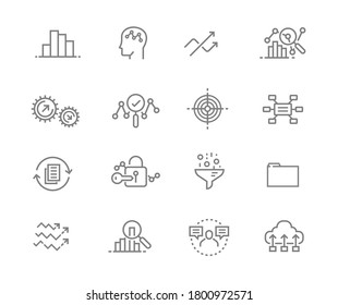 conjunto de iconos de análisis de datos, diseño de línea negra