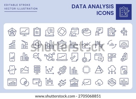 Data Analytic Icons. Editable Stroke. Set of thin line icons symbol collection.