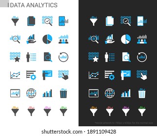 Data analytic icons light and dark theme. Pixel perfect.
