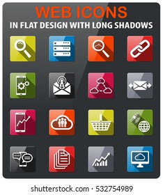 Data analytic icons set in flat design with long shadow