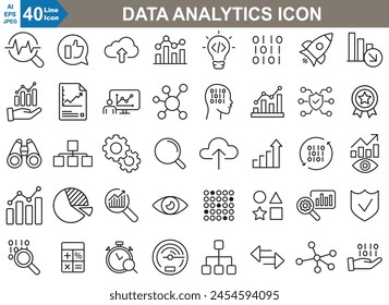 Data analytic line Icons set vector illustrator 
