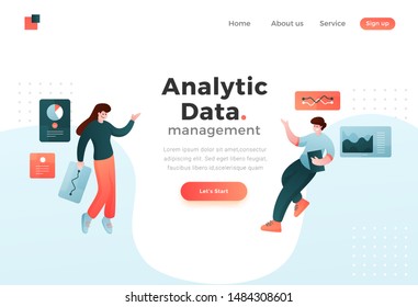 Data analytic modern flat design concept Illustration. Analytics and people concept. Landing page template. 