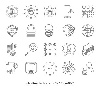 Data analytic, protection and social network icons set. Editable Stroke. EPS 10