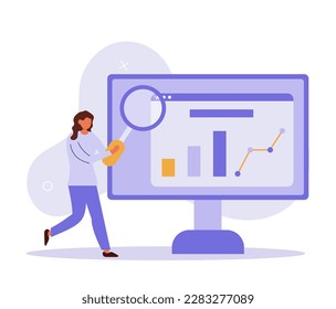 Escena analítica de datos. Conjunto de ilustraciones de gestión financiera. Caracteres que invierten dinero, dinero en gestión, impuestos. Concepto de gestión de las finanzas personales y alfabetización financiera. Ilustración del vector