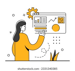 Data analytic scene. Trendy Business character. Financial management illustration. Personal finance management and financial literacy concept. Trendy character analytic. Vector illustration