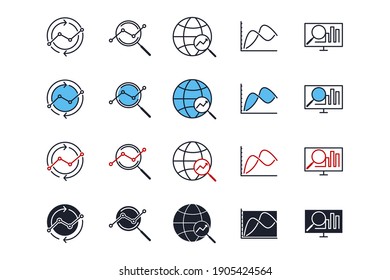 Icono de conjunto de análisis de datos. Iconos infográficos. Ilustración vectorial del símbolo del paquete Financial Analytics.
