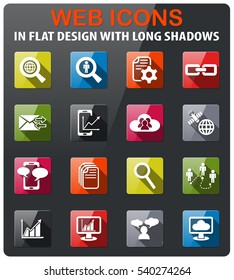data analytic and social neicons set in flat design with long shadowtwork