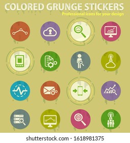 Data analytic and social network colored grunge icons with sweats glue for design web and mobile applications